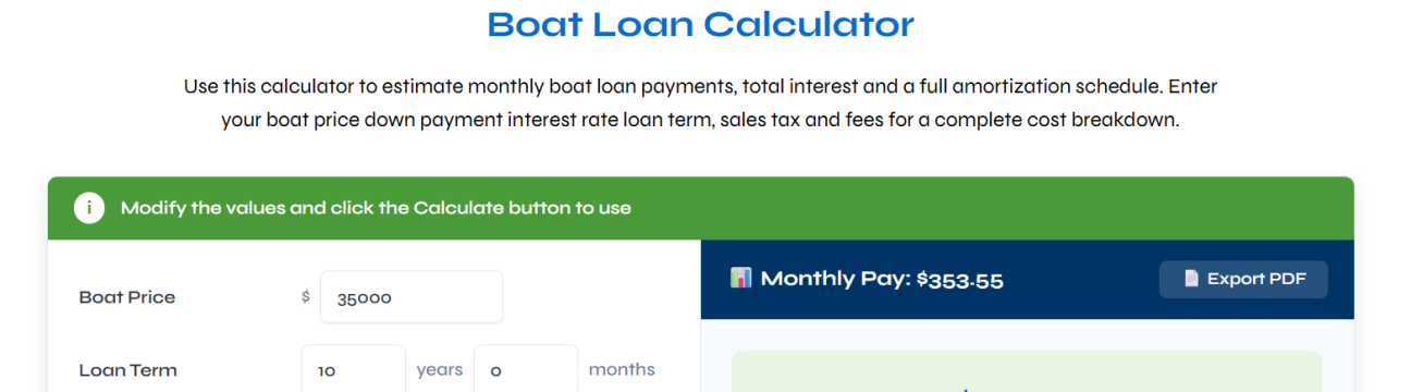 Boat Loan Rates Calculator